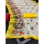 Generic Women's Cotton Linen Woven Design Saree With Unstitched Blouse 5.5Mtr (Yellow) - Image 2