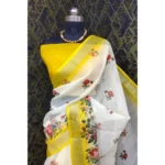Generic Women's Cotton Linen Woven Design Saree With Unstitched Blouse 5.5Mtr (Yellow) - Image 3