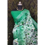 Generic Women's Cotton Linen Woven Design Saree With Unstitched Blouse 5.5Mtr (Green) - Image 3