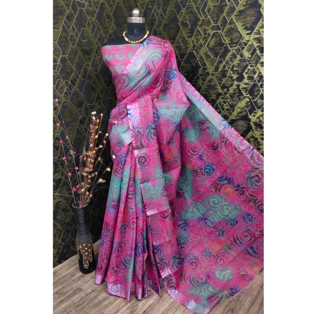 54423355121_7421757959_o_d-1000x1000-1.webp Generic Women's Cotton Linen Woven Design Saree With Unstitched Blouse 5.5Mtr (Pink) - Image 1