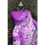 Generic Women's Cotton Linen Woven Design Saree With Unstitched Blouse 5.5Mtr (Purple) - Image 3