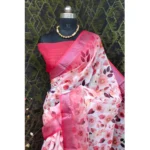 Generic Women's Cotton Linen Woven Design Saree With Unstitched Blouse 5.5Mtr (Red) - Image 3