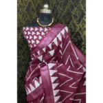 Generic Women's Cotton Linen Woven Design Saree With Unstitched Blouse 5.5Mtr (Maroon) - Image 2