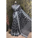 Generic Women's Cotton Linen Woven Design Saree With Unstitched Blouse 5.5Mtr (Black)