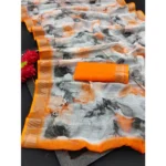 Generic Women's Cotton Linen Woven Design Saree With Unstitched Blouse 5.5Mtr (Orange) - Image 3