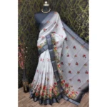 Generic Women's Cotton Linen Woven Design Saree With Unstitched Blouse 5.5Mtr (Black) - Image 3