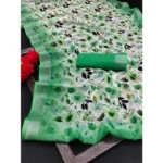 Generic Women's Cotton Linen Woven Design Saree With Unstitched Blouse 5.5Mtr (Green) - Image 2