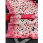 Generic Women's Cotton Linen Woven Design Saree With Unstitched Blouse 5.5Mtr (Red) - Image 2