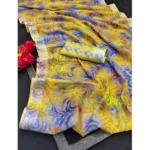 Generic Women's Cotton Linen Woven Design Saree With Unstitched Blouse 5.5Mtr (Yellow) - Image 2