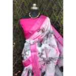 Generic Women's Cotton Linen Woven Design Saree With Unstitched Blouse 5.5Mtr (Pink) - Image 2