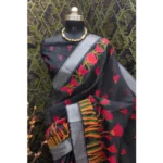 Generic Women's Cotton Linen Digital Print Saree With Unstitched Blouse 5.5Mtr (Black) - Image 3