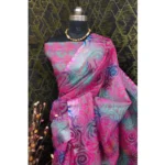 Generic Women's Cotton Linen Woven Design Saree With Unstitched Blouse 5.5Mtr (Pink) - Image 3
