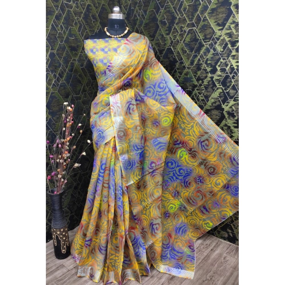 54423742925_4cabfb6301_o_d-1000x1000-1.webp Generic Women's Cotton Linen Woven Design Saree With Unstitched Blouse 5.5Mtr (Yellow) - Image 1