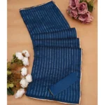 Generic Women's Vichitra Silk Striped Saree With Unstitched Blouse 5.5Mtr (Blue) - Image 2