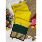 Generic Women's Khadi Cotton  Solid Saree With Unstitched Blouse 5.5Mtr (Yellow)