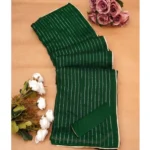 Generic Women's Vichitra Silk Striped Saree With Unstitched Blouse 5.5Mtr (Green) - Image 2