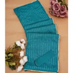 Generic Women's Vichitra Silk Striped Saree With Unstitched Blouse 5.5Mtr (Sky Blue) - Image 2
