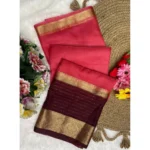Generic Women's Khadi Cotton  Solid Saree With Unstitched Blouse 5.5Mtr (Pink)