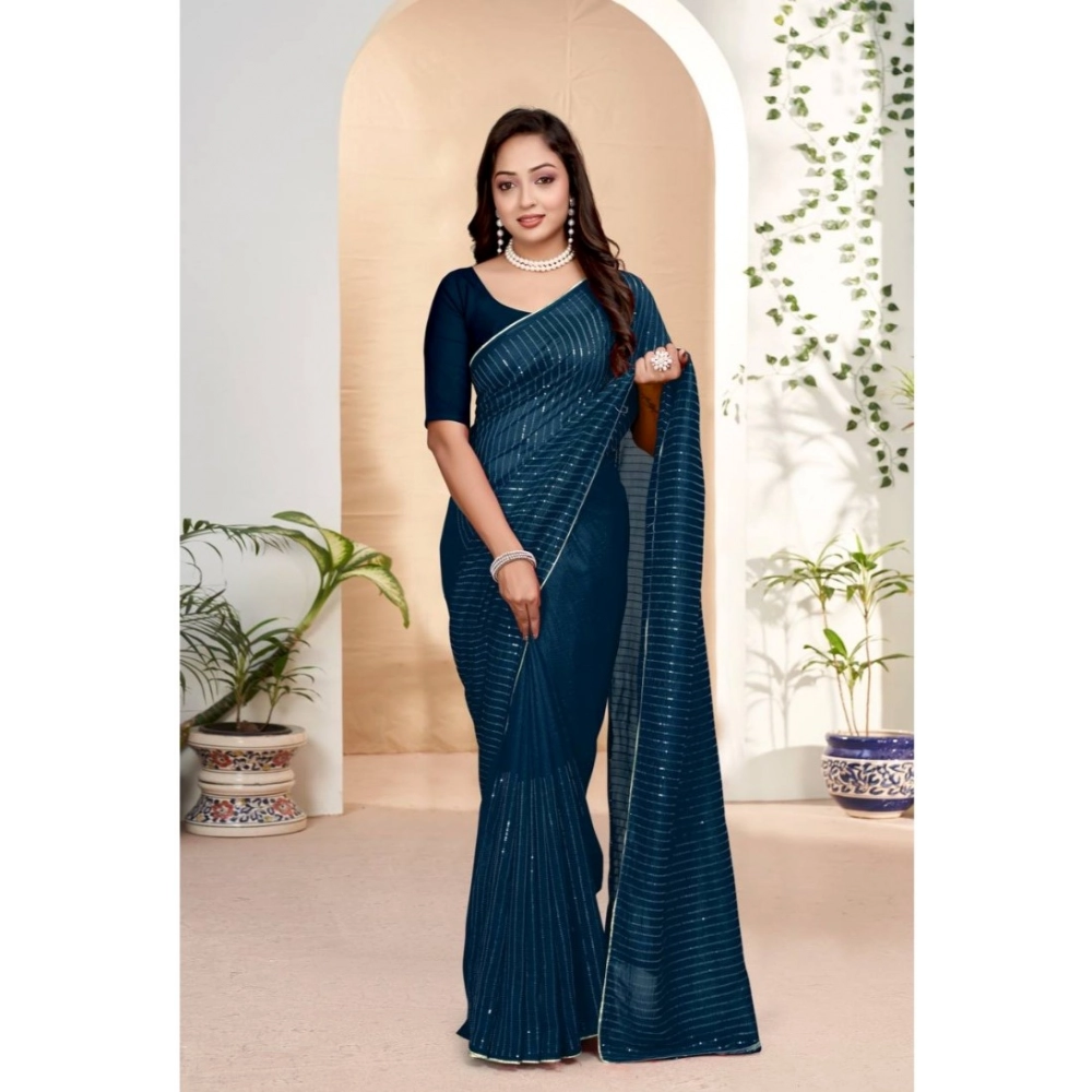 54435841685_bf942a00aa_o_d-1000x1000-1.webp Generic Women's Vichitra Silk Striped Saree With Unstitched Blouse 5.5Mtr (Blue) - Image 1