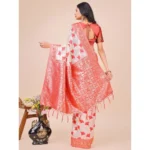 Generic Women's Linen Cotton Printed Saree With Unstitched Blouse 5.5Mtr (Red) - Image 3