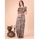 Generic Women's Cotton Printed Saree With Unstitched Blouse 5.5Mtr (Brown) - Image 2