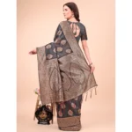 Generic Women's Cotton Printed Saree With Unstitched Blouse 5.5Mtr (Black) - Image 3