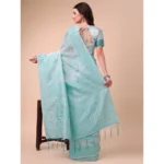 Generic Women's Cotton Printed Saree With Unstitched Blouse 5.5Mtr (Sky Blue) - Image 3