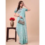 Generic Women's Cotton Printed Saree With Unstitched Blouse 5.5Mtr (Sky Blue) - Image 2