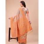 Generic Women's Cotton Printed Saree With Unstitched Blouse 5.5Mtr (Orange) - Image 3