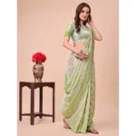 Generic Women's Cotton Printed Saree With Unstitched Blouse 5.5Mtr (Light Green) - Image 2
