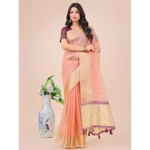 Generic Women's Organza Printed Saree With Unstitched Blouse 5.5Mtr (Light Pink)