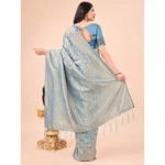 Generic Women's Cotton Printed Saree With Unstitched Blouse 5.5Mtr (Sky Blue) - Image 3