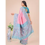 Generic Women's Lichi Silk Printed Saree With Unstitched Blouse 5.5Mtr (Pink) - Image 3