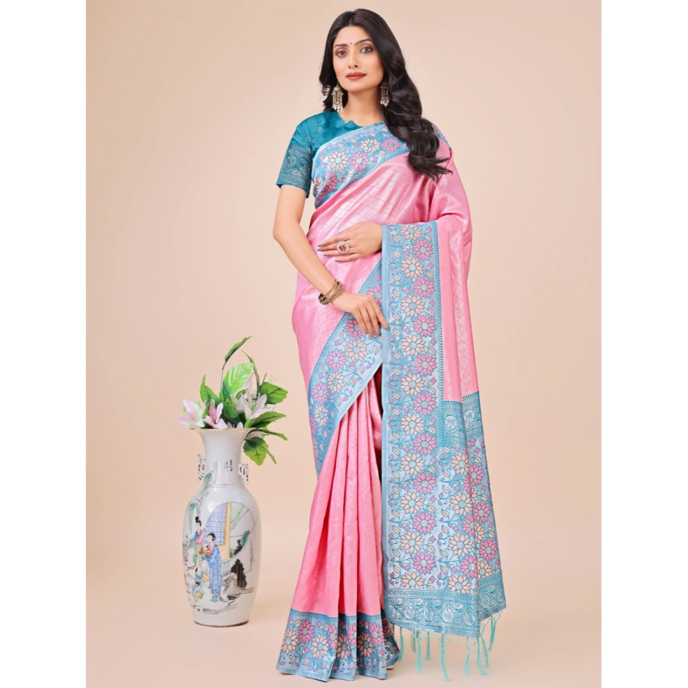 54441557297_b137d9de79_o_d-1000x1000-1.webp Generic Women's Lichi Silk Printed Saree With Unstitched Blouse 5.5Mtr (Pink) - Image 1