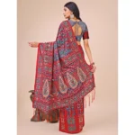Generic Women's Cotton Printed Saree With Unstitched Blouse 5.5Mtr (Red) - Image 3
