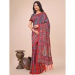 Generic Women's Cotton Printed Saree With Unstitched Blouse 5.5Mtr (Pink) - Image 2