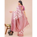 Generic Women's Linen Cotton Printed Saree With Unstitched Blouse 5.5Mtr (Magenta) - Image 3