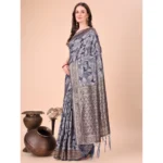 Generic Women's Cotton Printed Saree With Unstitched Blouse 5.5Mtr (Navy Blue)