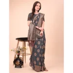 Generic Women's Cotton Printed Saree With Unstitched Blouse 5.5Mtr (Black) - Image 2