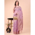 Generic Women's Cotton Printed Saree With Unstitched Blouse 5.5Mtr (Light Pink) - Image 2
