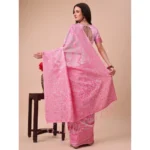 Generic Women's Cotton Printed Saree With Unstitched Blouse 5.5Mtr (Pink) - Image 3