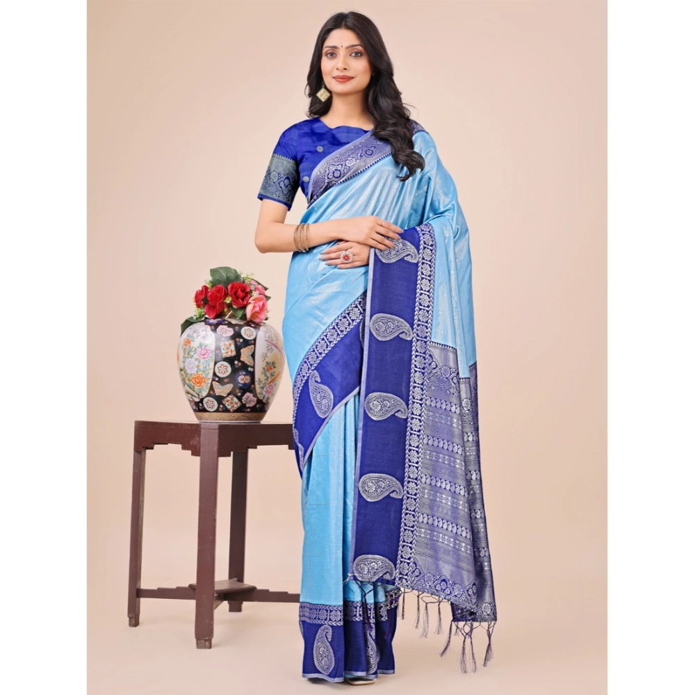 54442414981_17a818da07_o_d-1000x1000-1.webp Generic Women's Lichi Silk Printed Saree With Unstitched Blouse 5.5Mtr (Sky Blue) - Image 1