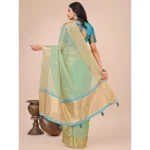 Generic Women's Organza Printed Saree With Unstitched Blouse 5.5Mtr (Green) - Image 3