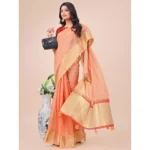 Generic Women's Organza Printed Saree With Unstitched Blouse 5.5Mtr (Peach) - Image 3