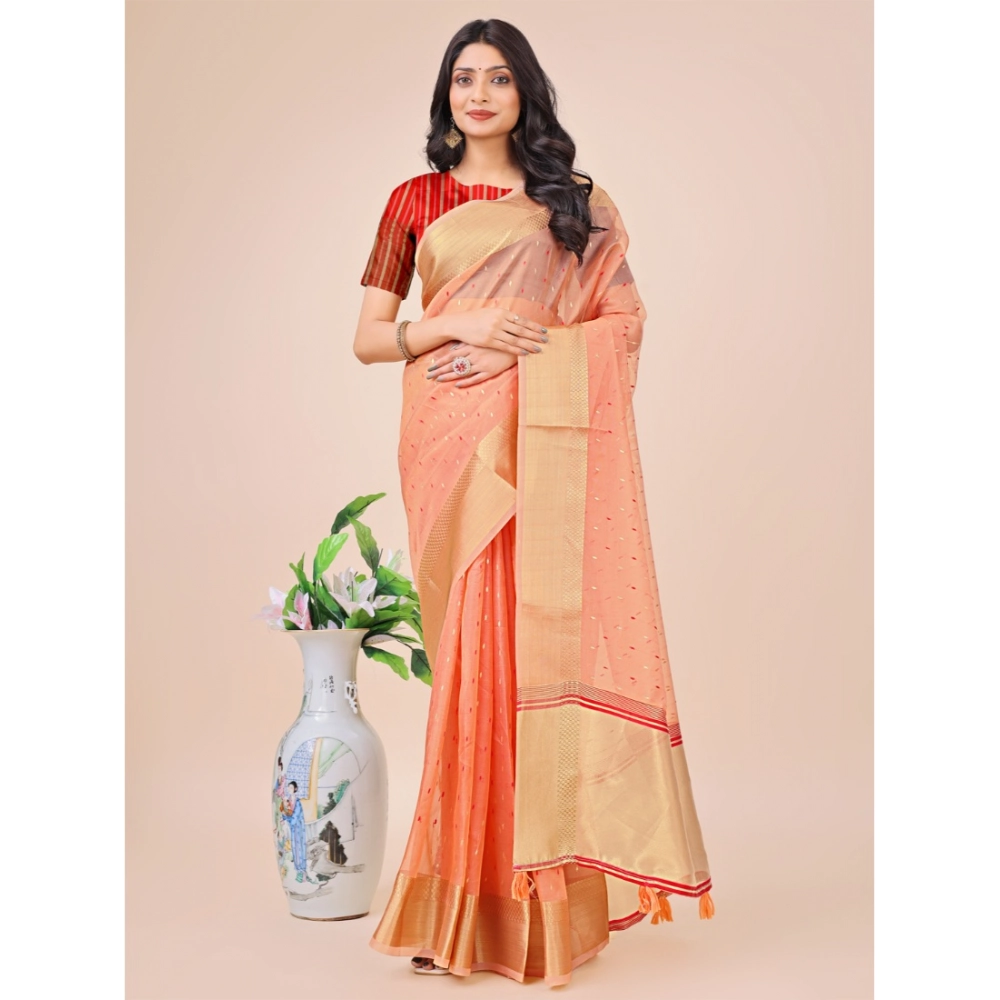 54442415796_19779d4ef1_o_d-1000x1000-1.webp Generic Women's Organza Printed Saree With Unstitched Blouse 5.5Mtr (Peach) - Image 1