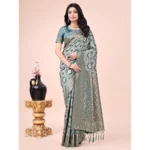 Generic Women's Cotton Printed Saree With Unstitched Blouse 5.5Mtr (Green)