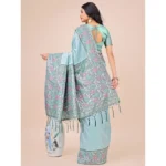 Generic Women's Lichi Silk Printed Saree With Unstitched Blouse 5.5Mtr (Teal) - Image 3