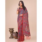 Generic Women's Cotton Printed Saree With Unstitched Blouse 5.5Mtr (Pink)
