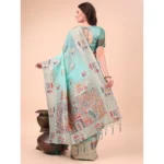 Generic Women's Linen Cotton Printed Saree With Unstitched Blouse 5.5Mtr (Sky Blue) - Image 3