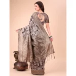 Generic Women's Cotton Printed Saree With Unstitched Blouse 5.5Mtr (Brown) - Image 3